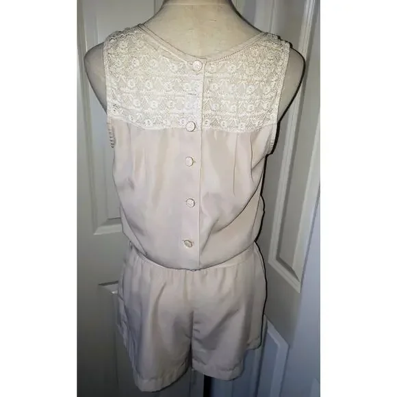 Forever 21 Lace & Tie Bow Belt Cream Jumpsuit Romper Women Size Medium M - Picture 7 of 11